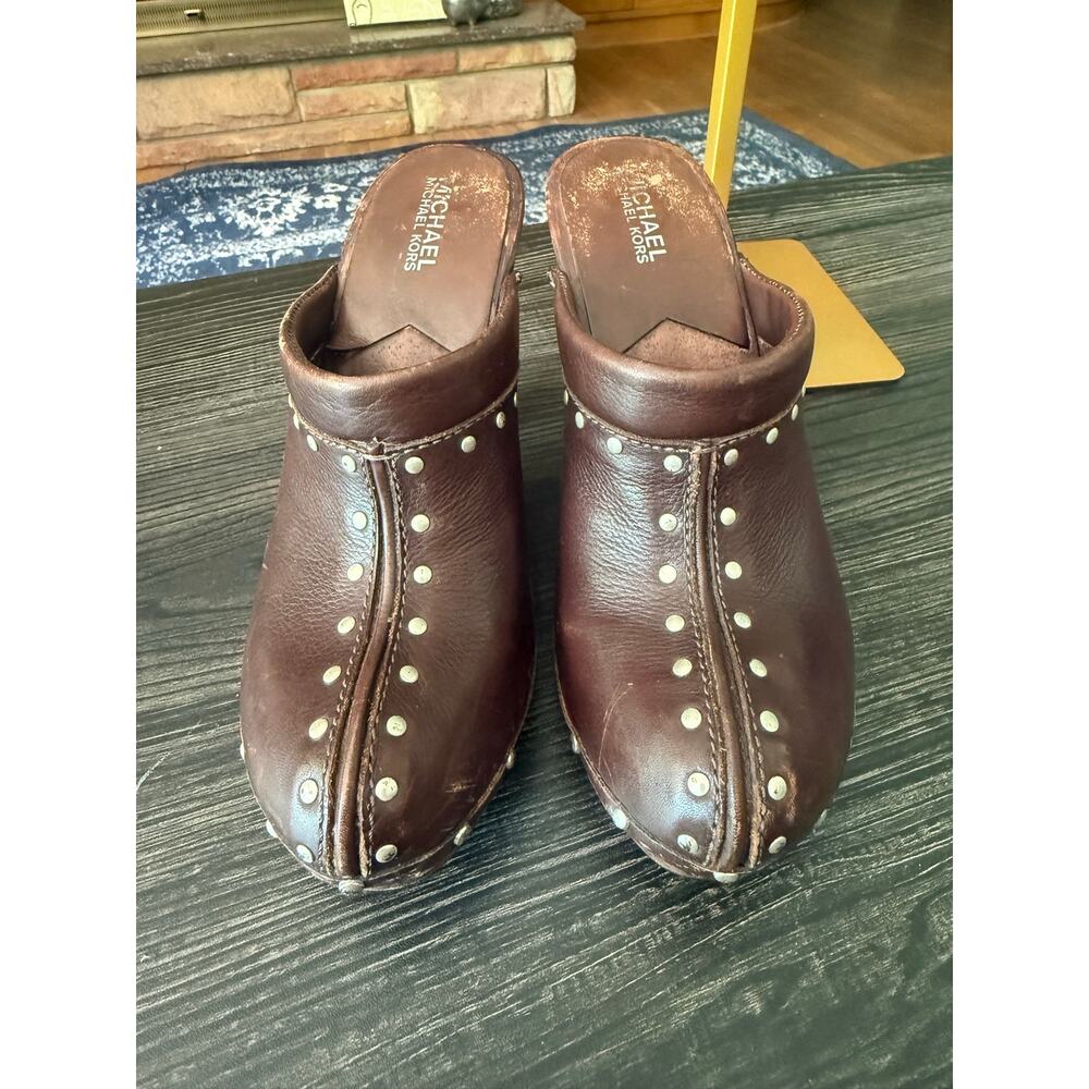 Vintage MICHAEL Michael Kors Brown Leather Studded Astor Mules Clogs Sz. 8